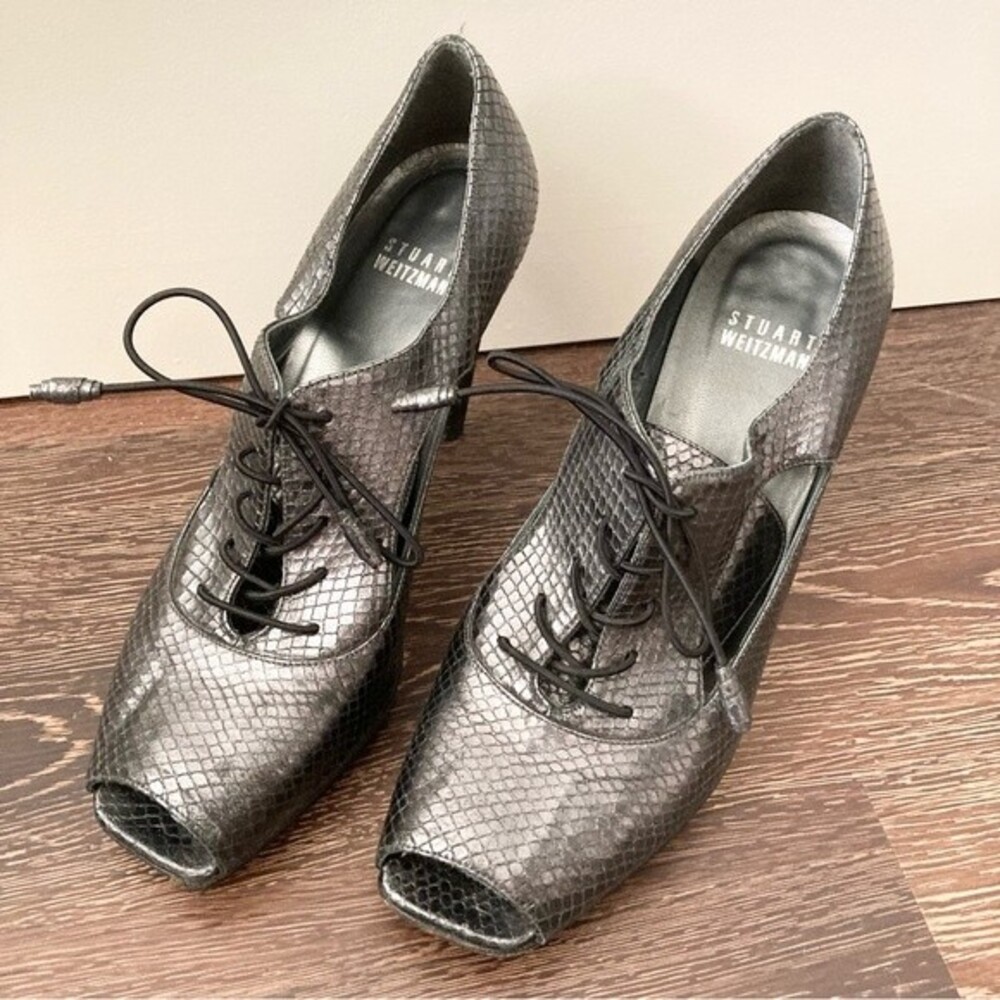 Stuart Weitzman lace up‎ peep toe pumps 7